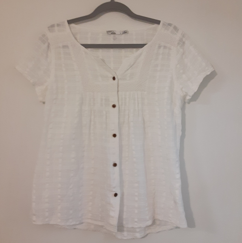 Prana Textured White Button Down Top Size Large